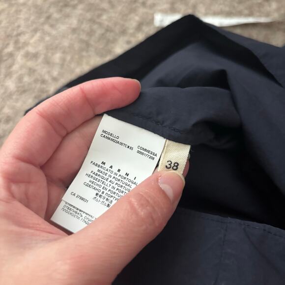 MARNI Winter Edition 2012 Navy Blue V-Neck Top Blouse Ruffle Sleeve Cotton Sz S - Picture 8 of 13